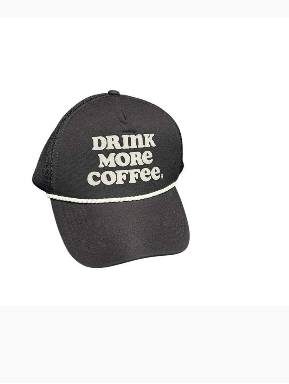 Dutch Bros Black Trucker Hat with White Rope Detail